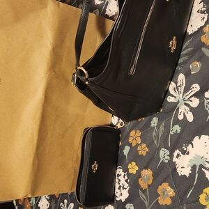 Black Leather Women's Bag and Wallet Set